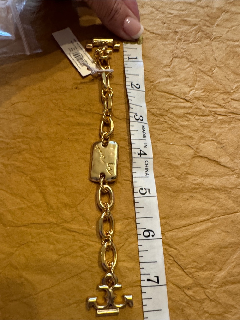 Tory Burch Gold Logo Charm Chain Bracelet with Pouch - Picture 2 of 14